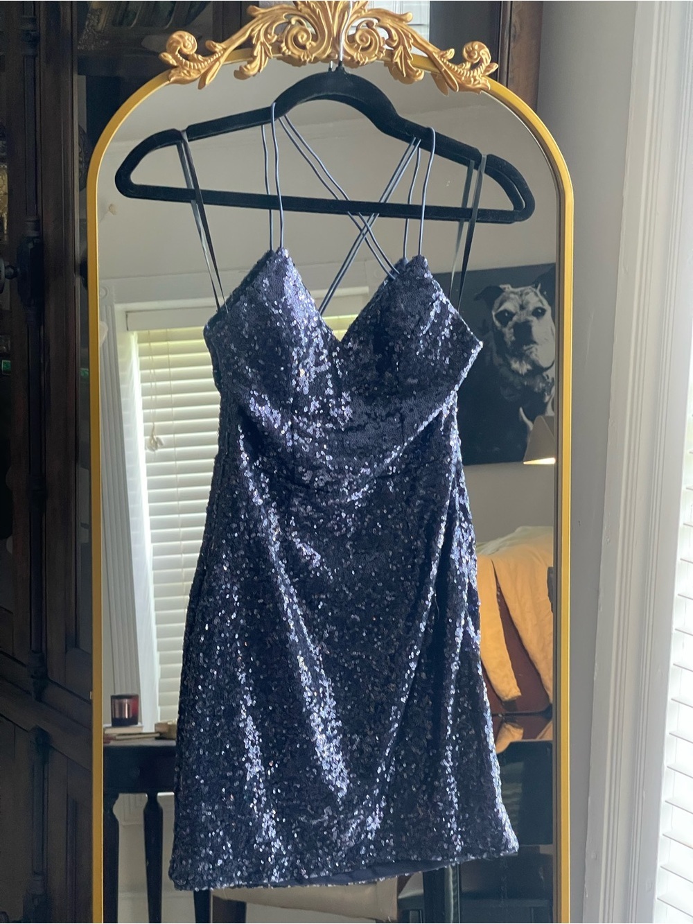 Hello Molly NWT Navy FASHION CAPITAL SEQUIN MINI DRESS - Picture 3 of 14